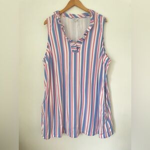 Crown&ivy women’s striped blue pink midi dress ruffled collar pockets size 4x